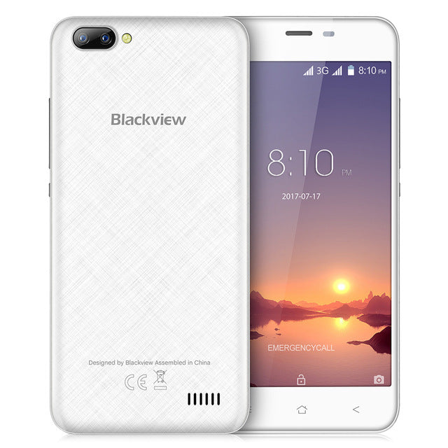 Blackview A7 Android 7.0 MTK6580A Quad Core 5.0" 16:9 HD IPS Screen 1GB+8GB 0.3MP+5MP Dual Rear Cams Bluetooth 4.1 3G Smartphone