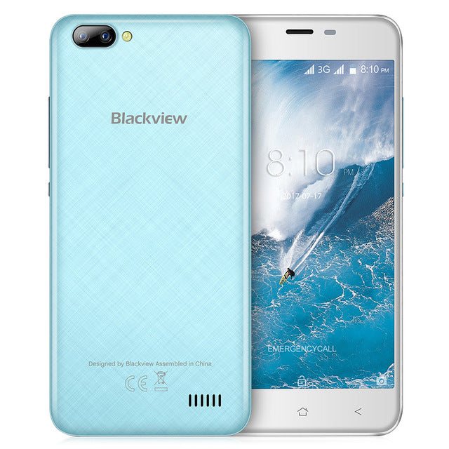 Blackview A7 Android 7.0 MTK6580A Quad Core 5.0" 16:9 HD IPS Screen 1GB+8GB 0.3MP+5MP Dual Rear Cams Bluetooth 4.1 3G Smartphone