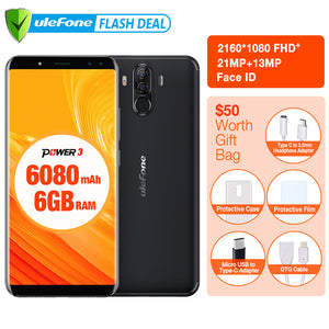 Original Ulefone Power 3 6.0" FHD+Screen 6080mAh Big Battery Smartphone  Android 7.1 Face ID& Touch ID Four Cameras 21MP Camera