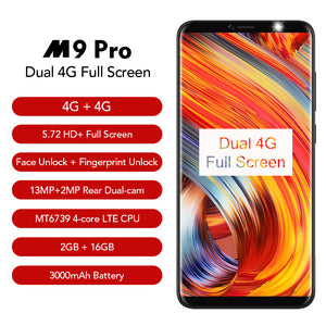 LEAGOO M9 PRO Smartphone 5.72" 18:9 Full Screen Face Unlock 2GB RAM 16GB Android 8.1 MT6739V Quad Core Fingerprint Mobile Phone