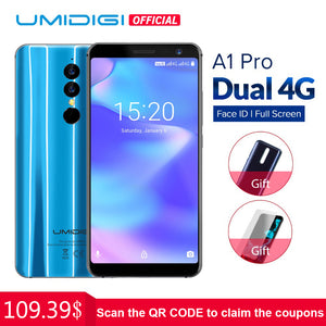 Umidigi A1 Pro Global Version Dual 4G LET Smartphone 18:9 Full Screen 3GB+16GB 3150mAh Android 8.1 Face ID MT6739 Cellphone