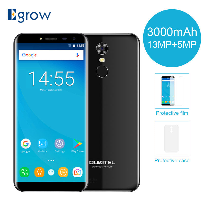 Original Oukitel C8 5.5Inch 18:9 Display Smartphone Android 7.0 3000mAh 2GB RAM 16GB MT6580 Quad Core Fingerprint 13MP Cellphone