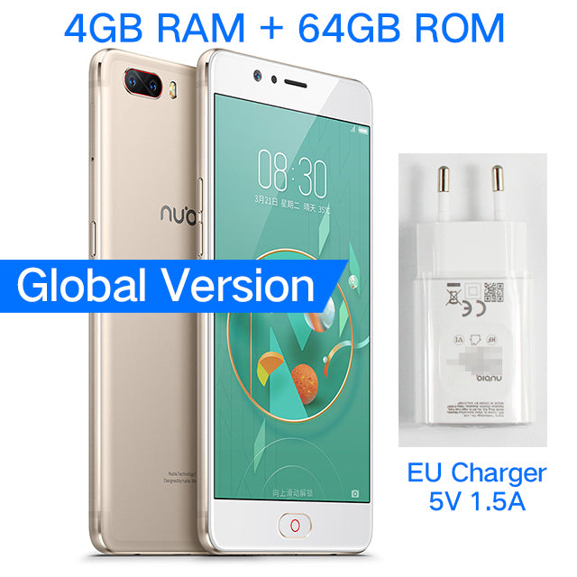 Original ZTE Nubia M2 4G LTE Snapdragon 625 Octa Core 5.5" 1080P 4G RAM 64GB ROM 16.0MP Camera 3630mAh Battery Mobile Phone