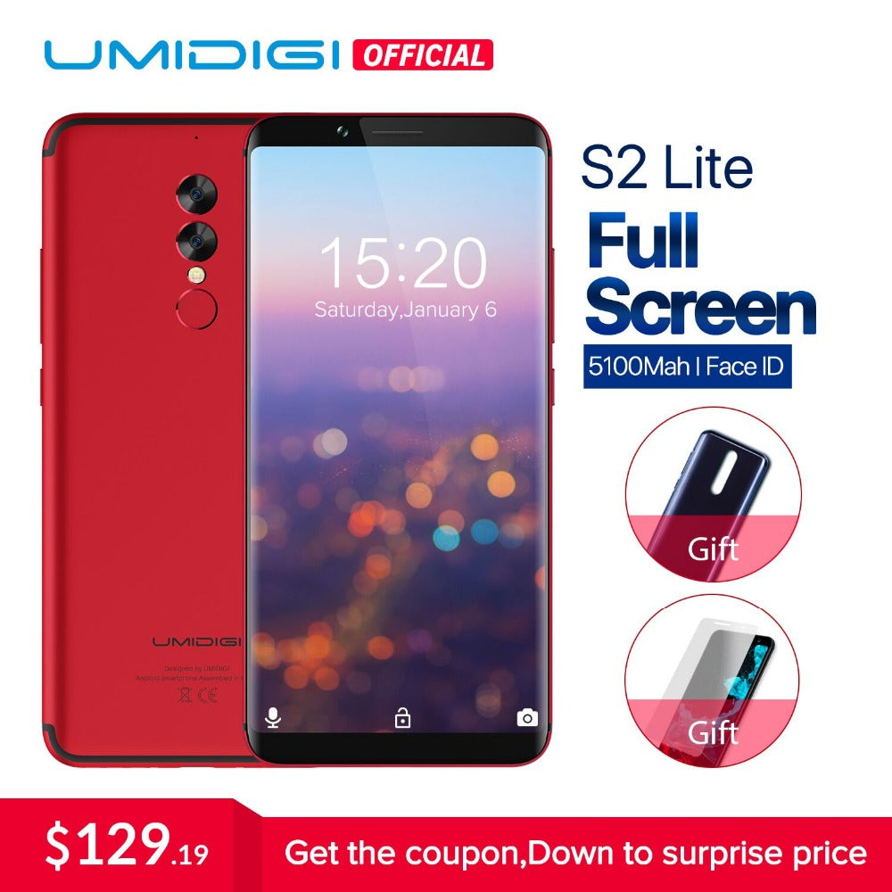 UMIDIGI S2 Lite Full Screen 18:9 Smartphone Android 7.0 Face ID 5100mAh cellphone 4GB RAM 16MP+5MP Dual Cameras 4G Mobile Phone